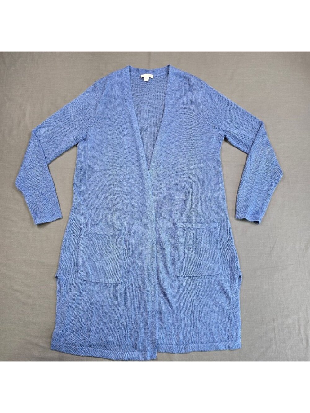 J Jill Small Open Front Long Cardigan Sweater Blue Linen Blend Long Sleeve Coast
